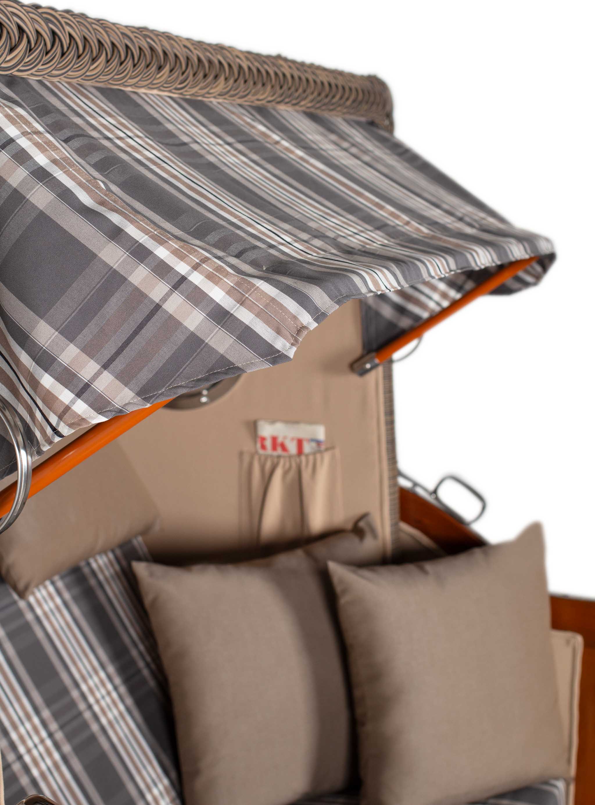 Strandkorb Rantum Bullauge Mahagoni PE Grey Dessin 522 Grau